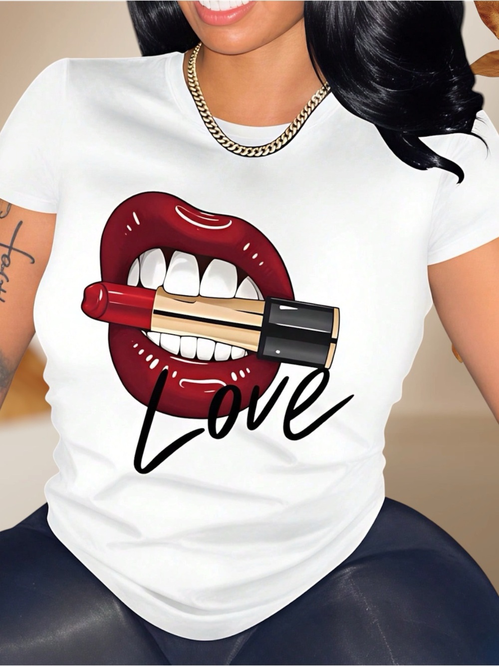 Lipstick Graphic Tee - Red Lip Print Love